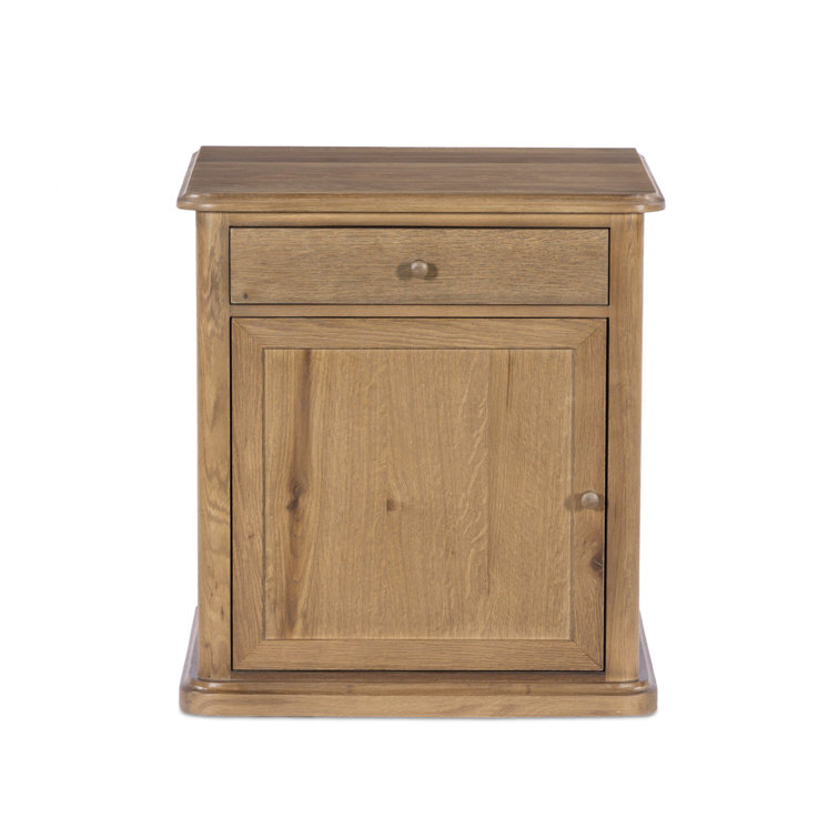Saddle Brown Oak Veneer 1-Drawer Nightstand with Cabinet