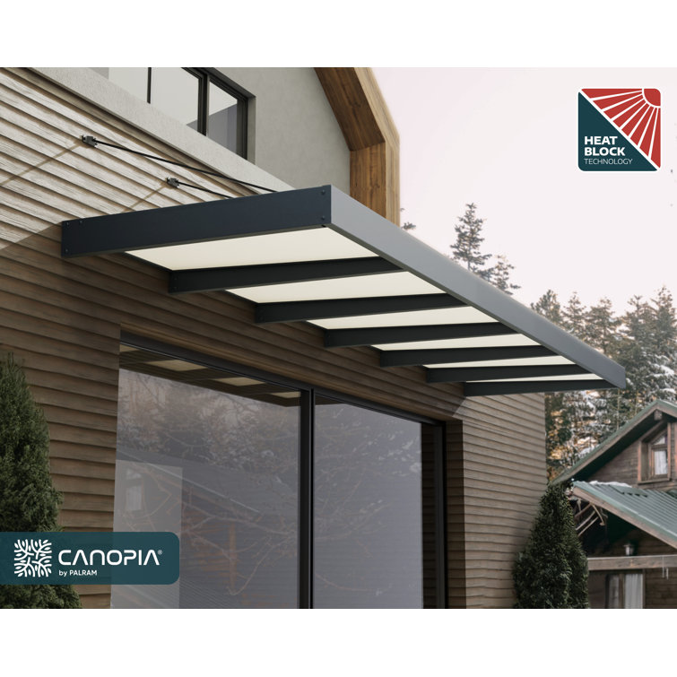 Sophia XL 19 ft Gray and White Acrylic Door Awning