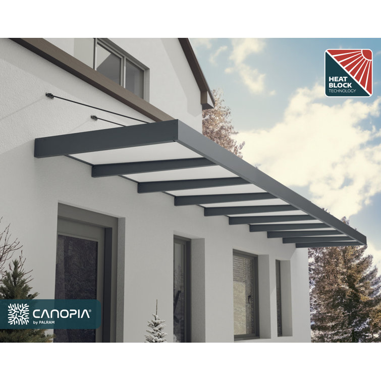Sophia XL 28 ft Gray Aluminum and Acrylic Door Awning