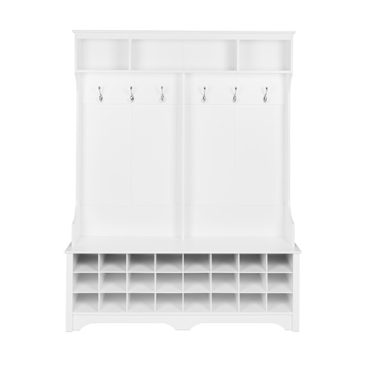 White Hall Tree with Bench and 24 Shoe Cubbies