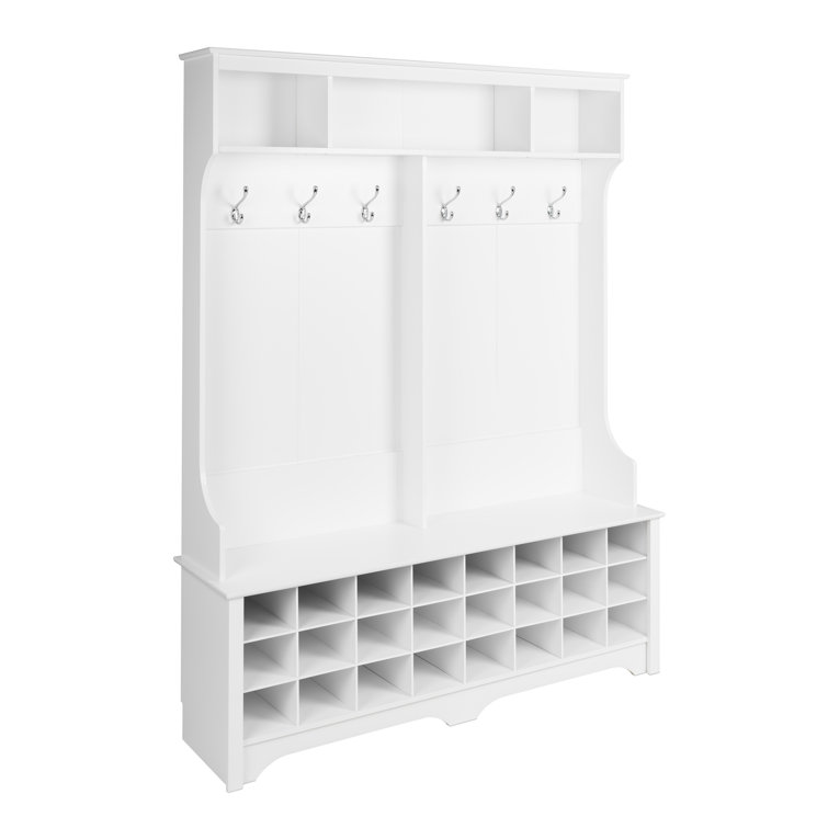 White Hall Tree with Bench and 24 Shoe Cubbies