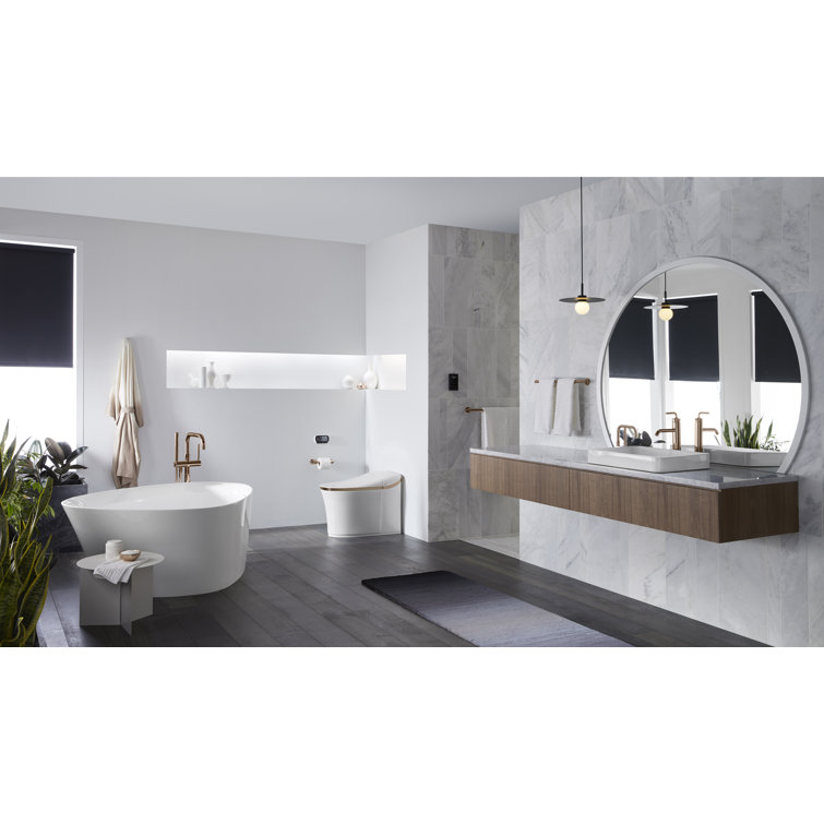 White and Rose Gold Trim Elongated Dual Flush Toilet
