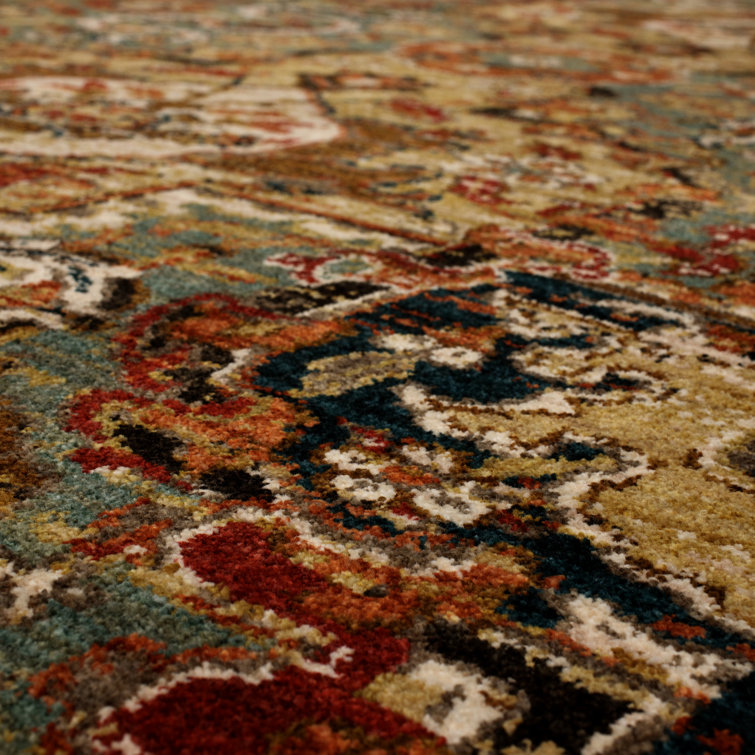 Dhahar Aquamarine Synthetic Non-slip Rectangular Area Rug