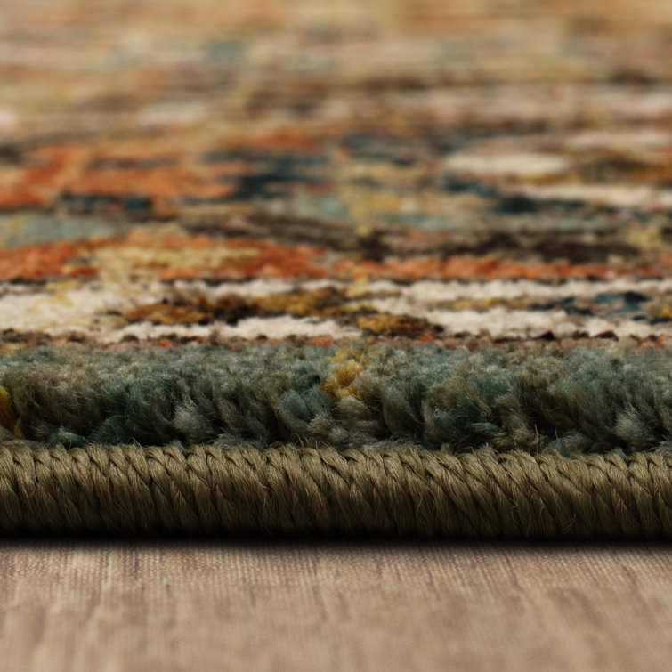 Dhahar Aquamarine Synthetic Non-slip Rectangular Area Rug