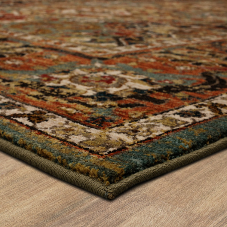 Dhahar Aquamarine Synthetic Non-slip Rectangular Area Rug