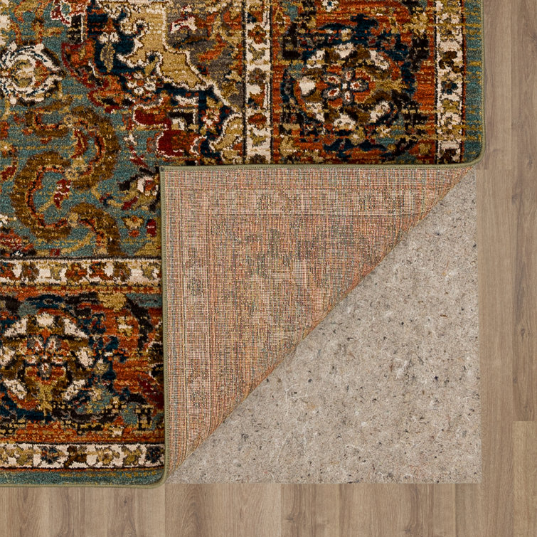 Dhahar Aquamarine Synthetic Non-slip Rectangular Area Rug