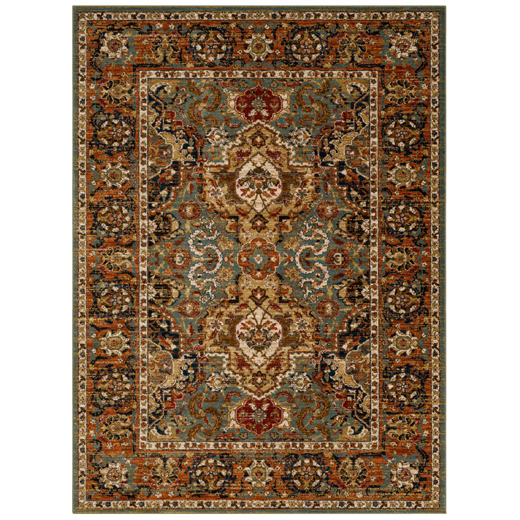 Dhahar Aquamarine Synthetic Non-slip Rectangular Area Rug