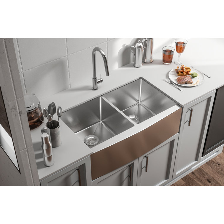 33'' Stainless Steel Farmhouse Double Bowl Kitchen Sink