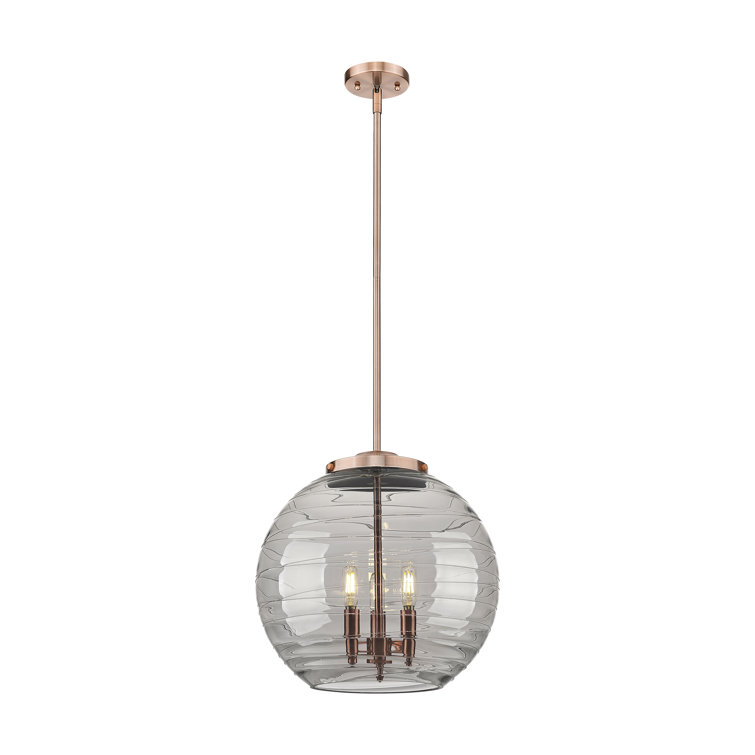 Athens Deco Swirl Antique Copper 3-Light Sphere Pendant