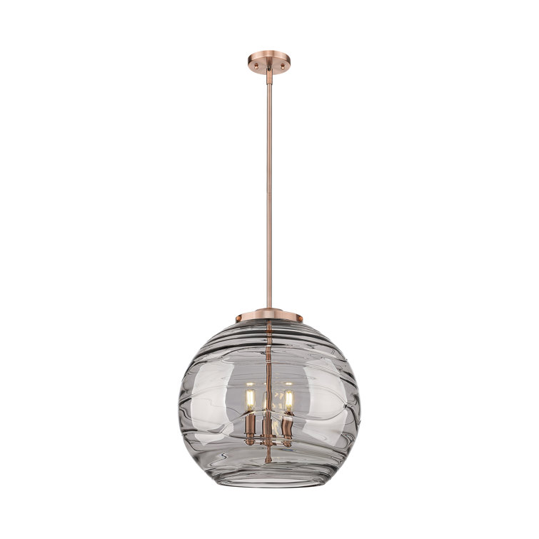 Athens Deco Swirl Antique Copper 3-Light Sphere Pendant