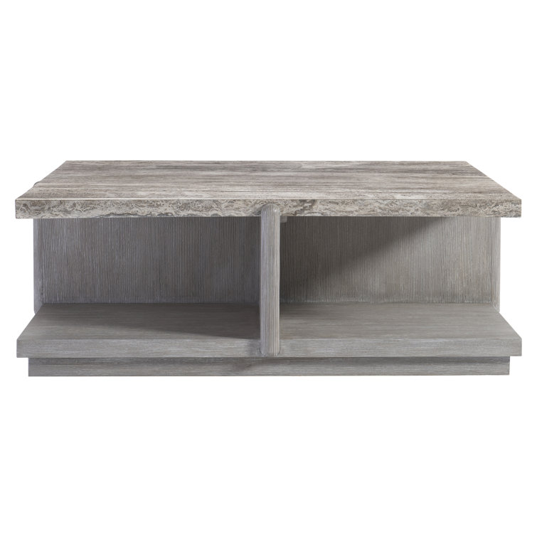 Gray Wood and Stone Square Coffee Table