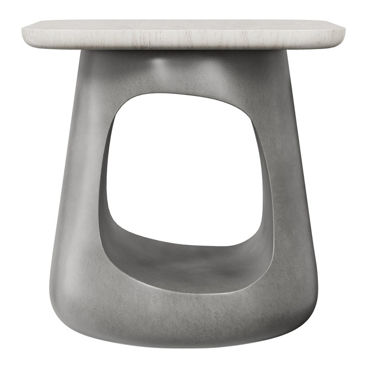 Gray Faux Stone and Wood Square End Table