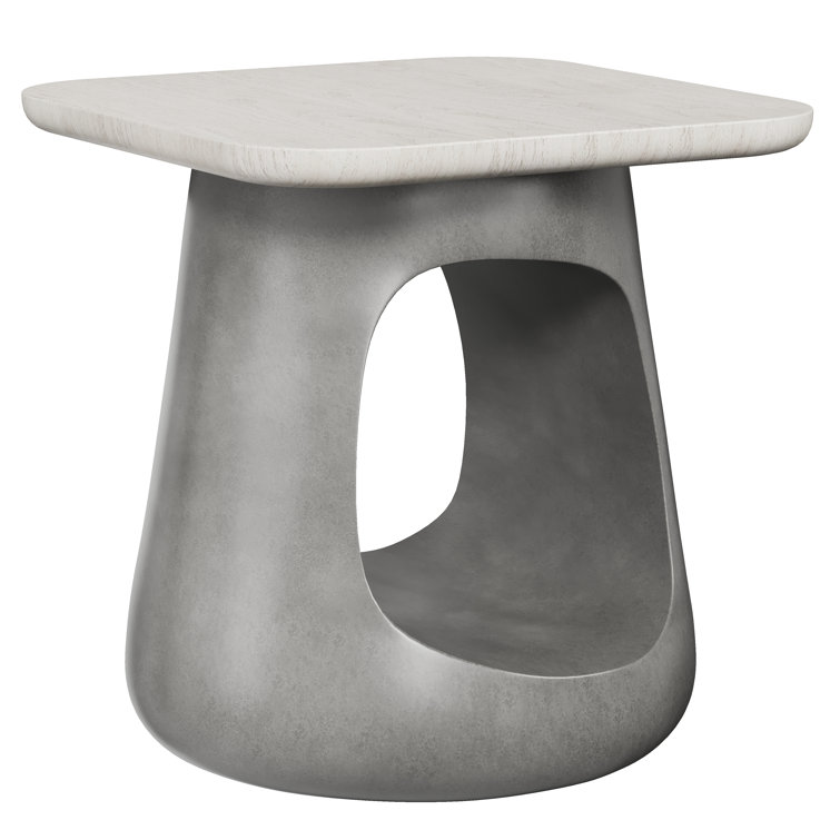 Gray Faux Stone and Wood Square End Table