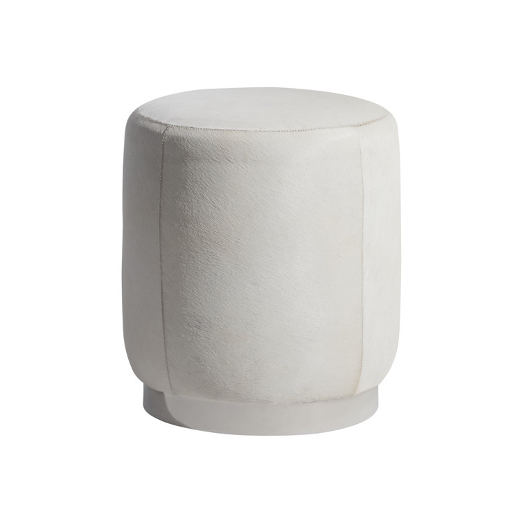 Cream Round Hair-on-Hide Ottoman with Stainless Steel Base