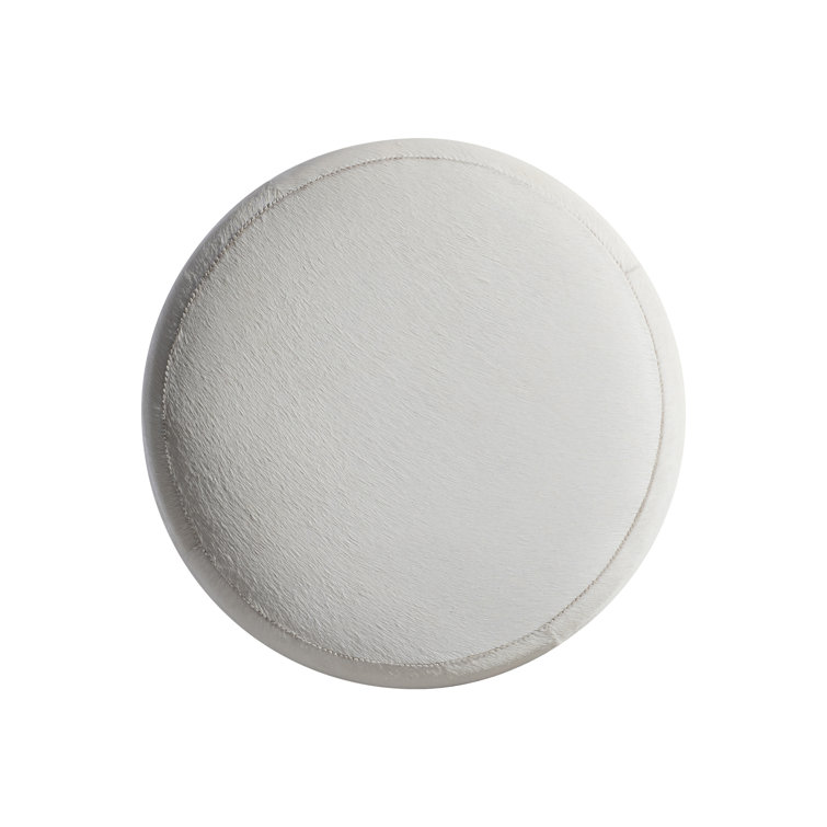 Cream Round Hair-on-Hide Ottoman with Stainless Steel Base