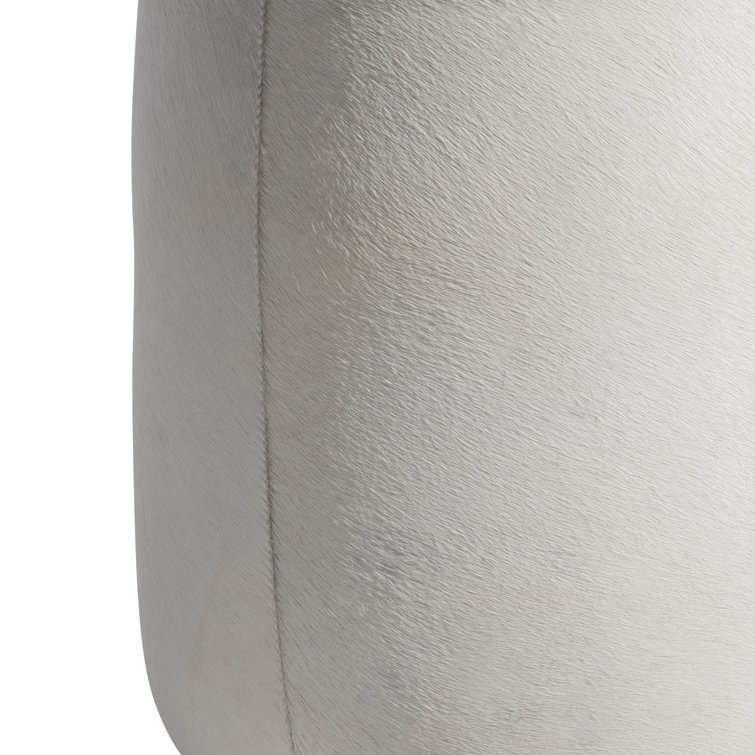 Cream Round Hair-on-Hide Ottoman with Stainless Steel Base