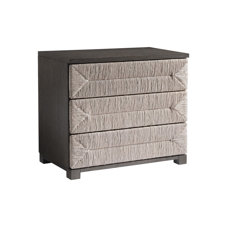 Palma Beige and Gray Woven Abaca 3-Drawer Nightstand