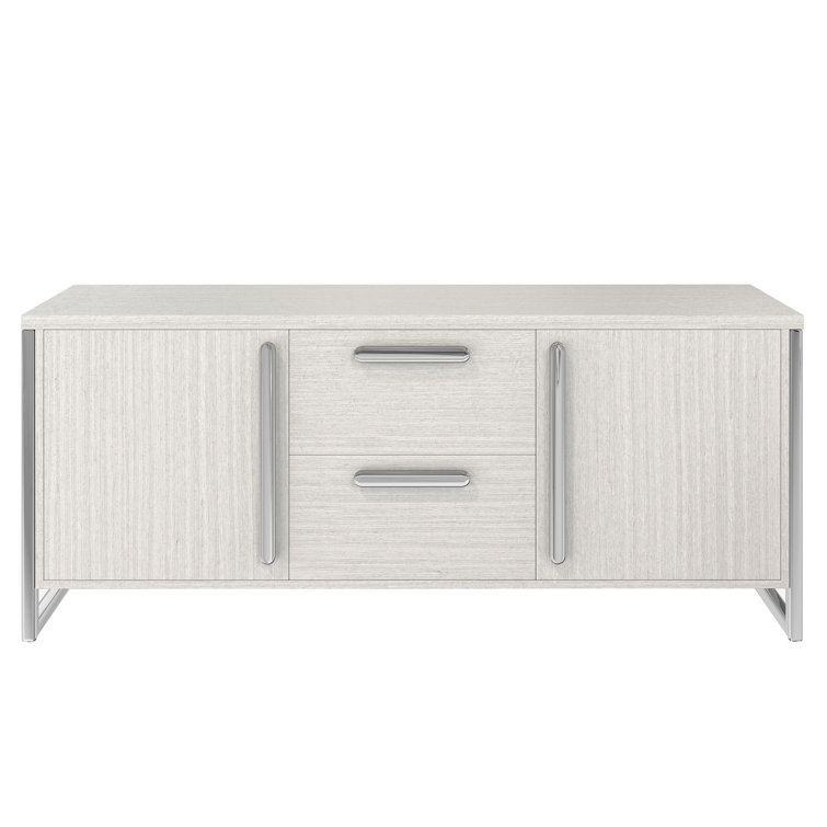 Cream and Silver 76'' Ash Wood Sideboard with Steel Accents