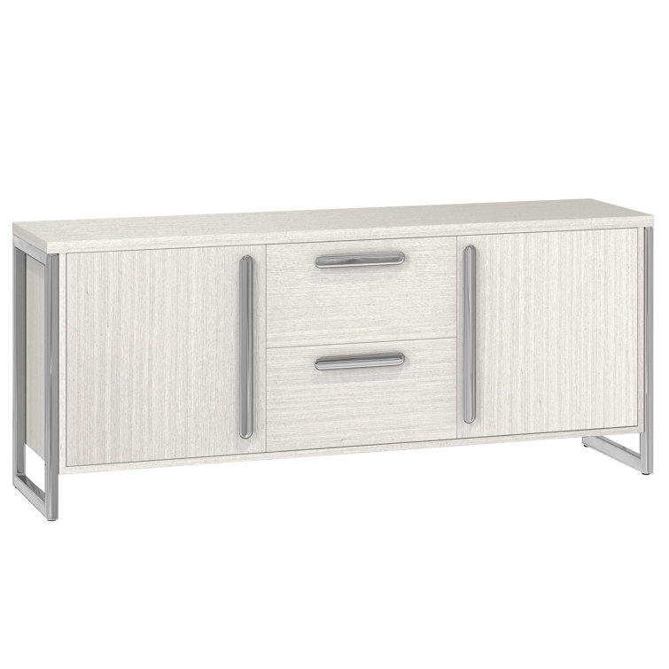 Cream and Silver 76'' Ash Wood Sideboard with Steel Accents
