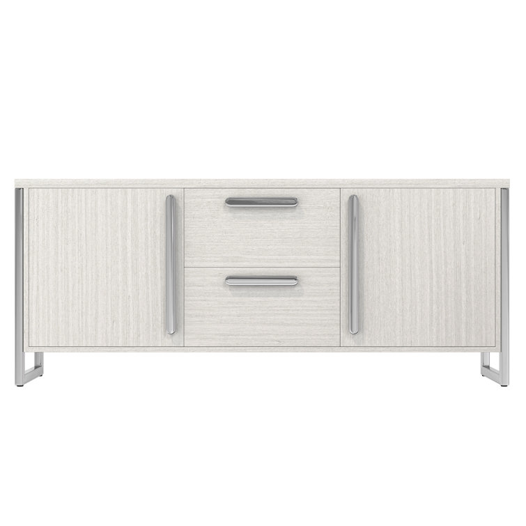 Cream and Silver 76'' Ash Wood Sideboard with Steel Accents