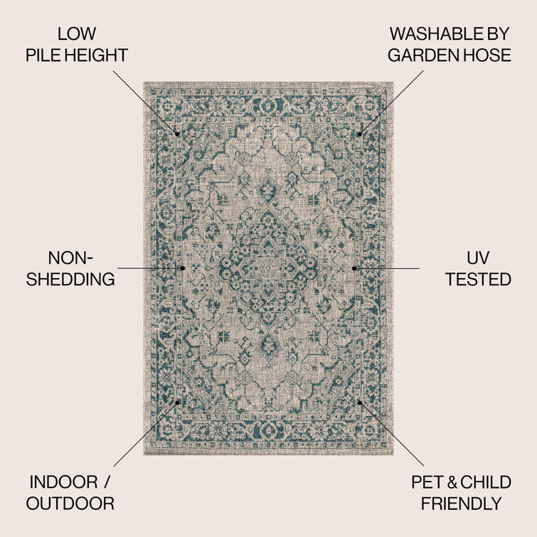 Rozetta Boho Medallion 3' x 5' Gray/Teal Synthetic Area Rug