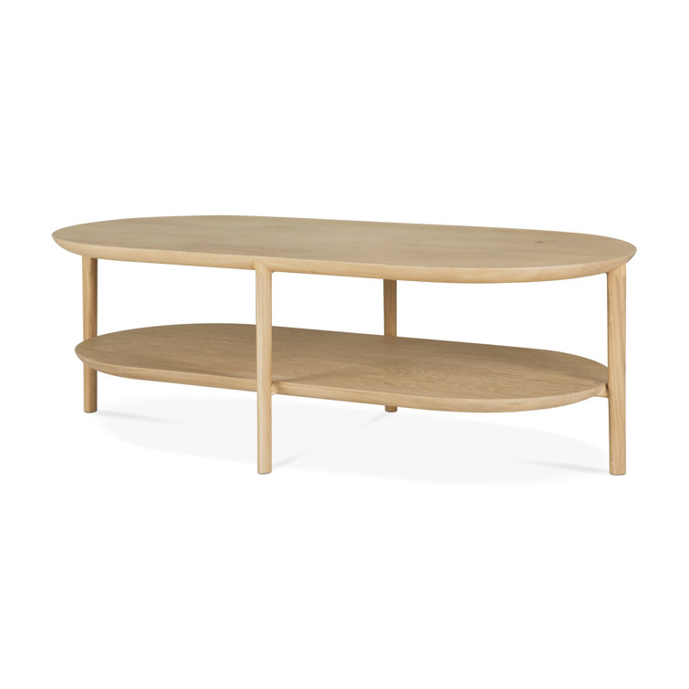 Natural Oak Oval Coffee Table with Lower Shelf