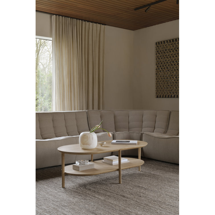 Natural Oak Oval Coffee Table with Lower Shelf