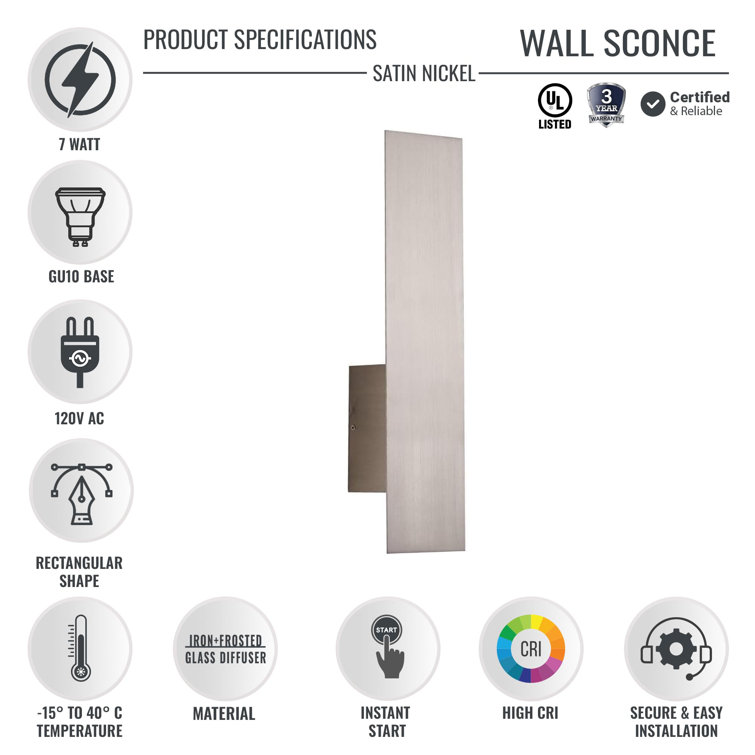 Satin Nickel Rectangular Plug-In Wall Sconce with Frosted Glass