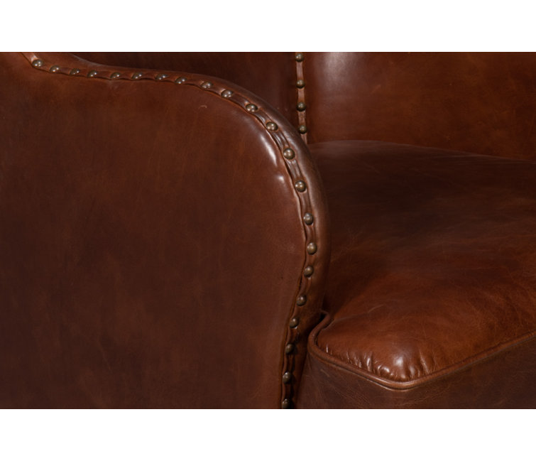 Brown Leather Wingback Chair with Solid Wood Frame