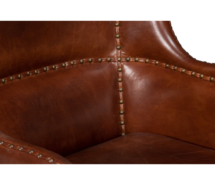 Brown Leather Wingback Chair with Solid Wood Frame