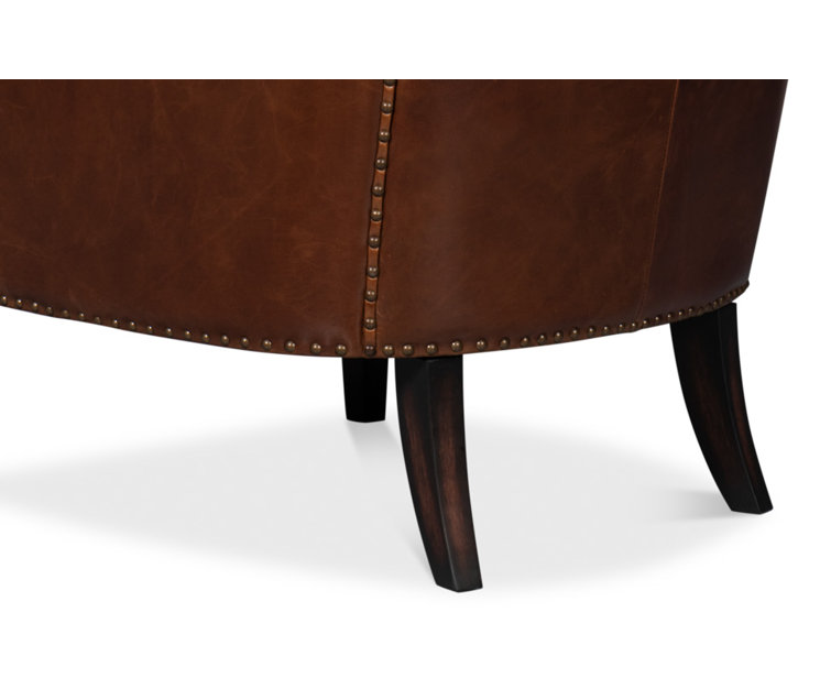 Brown Leather Wingback Chair with Solid Wood Frame
