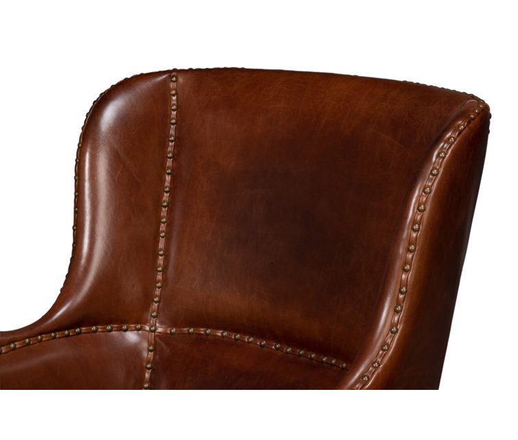 Brown Leather Wingback Chair with Solid Wood Frame