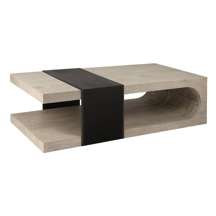 Antique White and Black Wood Metal Coffee Table with Storage