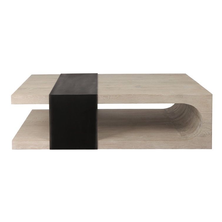 Antique White and Black Wood Metal Coffee Table with Storage