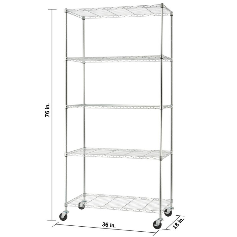 EcoStorage Chrome 5-Tier Adjustable Utility Wire Shelving with Wheels