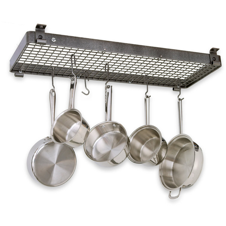 Handcrafted Hammered Steel Flush Mounted Ceiling Rack with Hooks