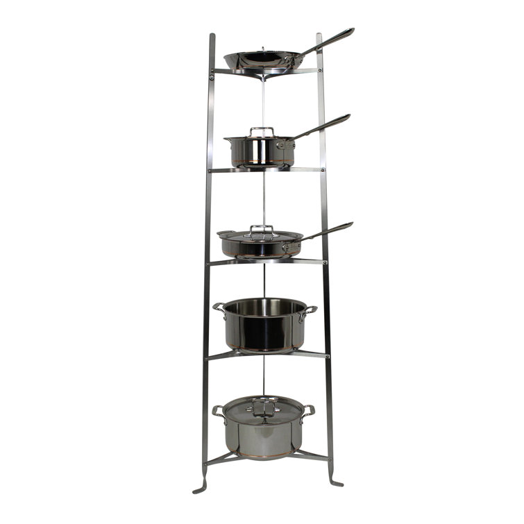 Hammered Steel 5-Tier Cookware Stand with Alder Wood Shelves