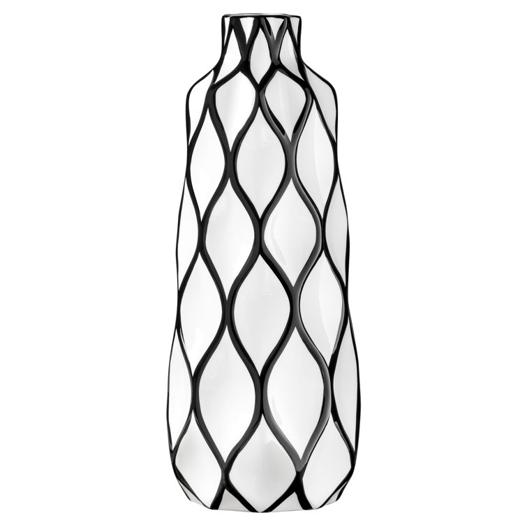 Hand Painted Black and White Ceramic Table Vase