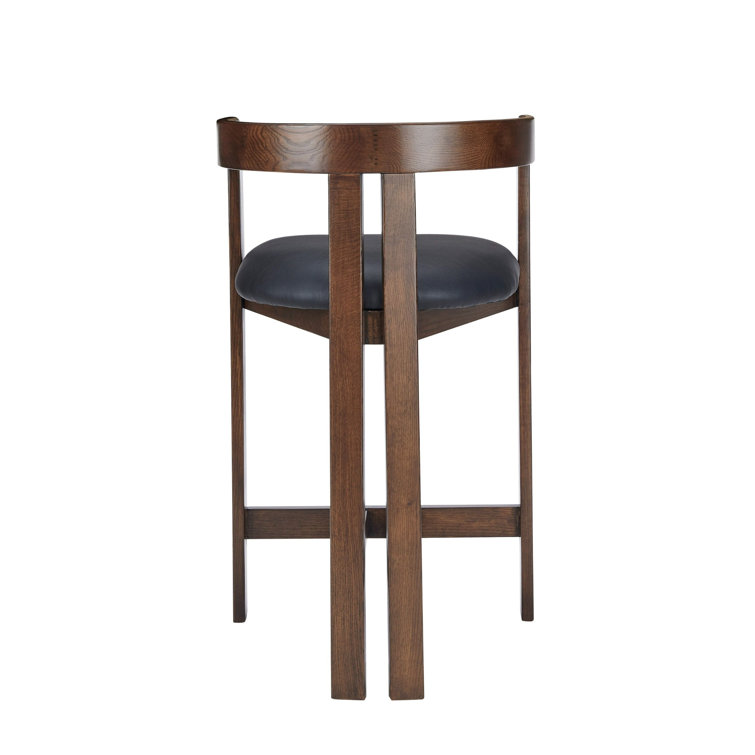 Black Faux Leather and Brown Oak Frame Counter Stool