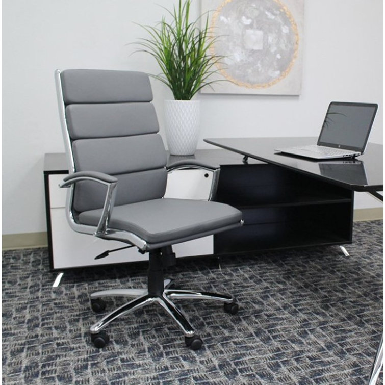High-Back Executive Swivel Chair with Chrome Base in Gray