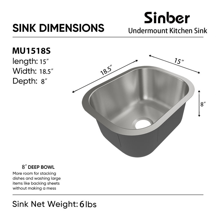 15'' Drop-In Single Bowl Stainless Steel Kitchen Sink