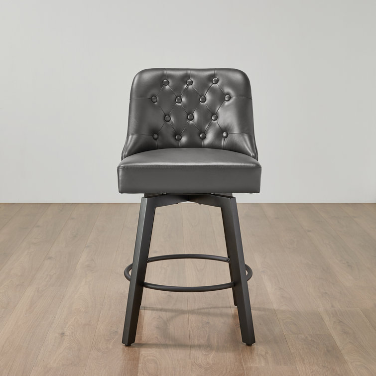Stone Gray Faux Leather Swivel Counter Stools, Set of 2