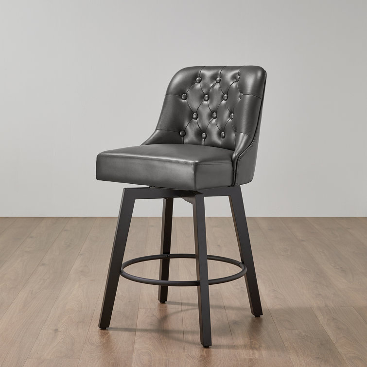 Stone Gray Faux Leather Swivel Counter Stools, Set of 2