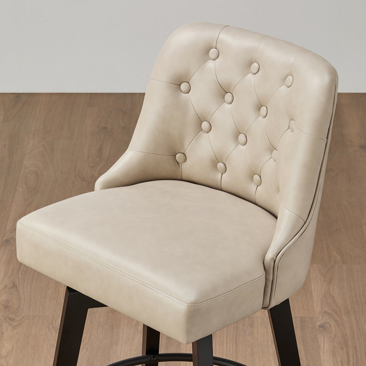 Beige Faux Leather Swivel Counter Stools with Tufted Back, Set of 2