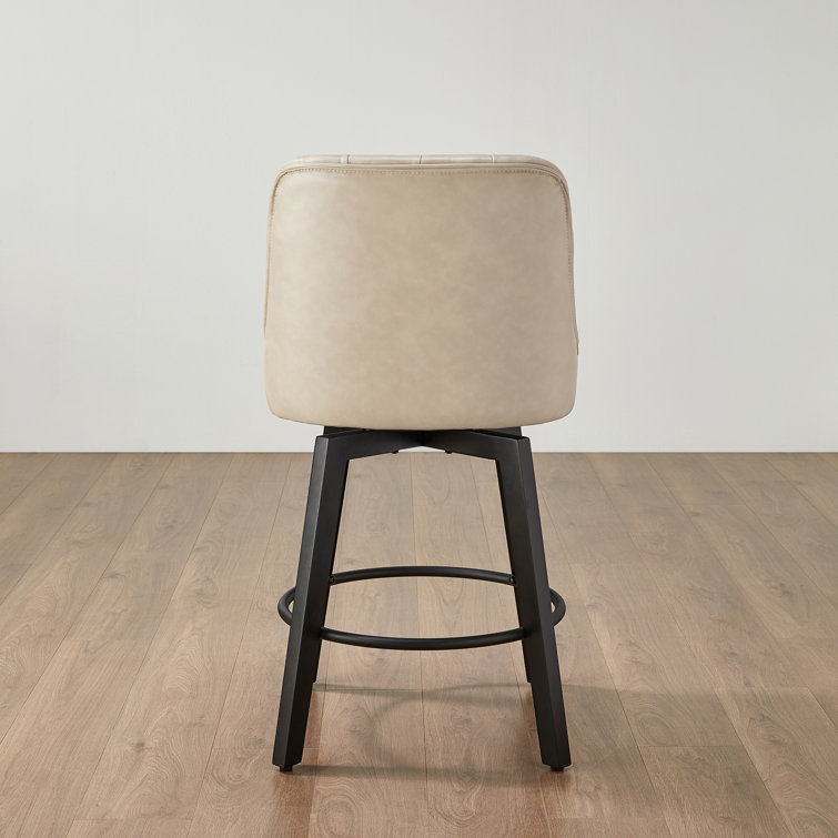 Beige Faux Leather Swivel Counter Stools with Tufted Back, Set of 2