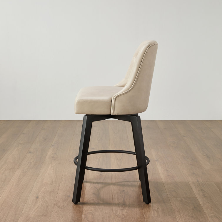 Beige Faux Leather Swivel Counter Stools with Tufted Back, Set of 2