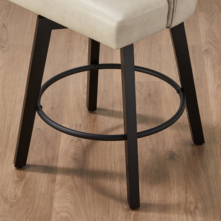 Beige Faux Leather Swivel Counter Stools with Tufted Back, Set of 2