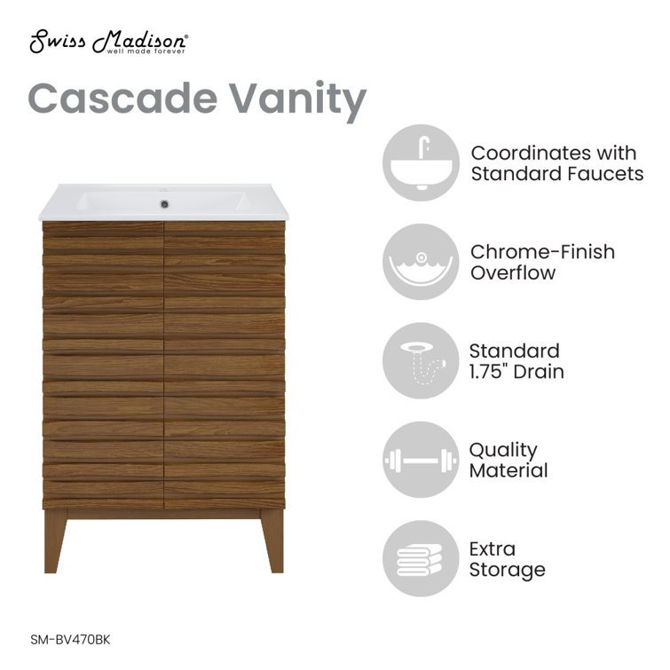 Cascade 24" Brown Oak Freestanding Bathroom Vanity with White Ceramic Top