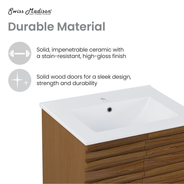 Cascade 24" Brown Oak Freestanding Bathroom Vanity with White Ceramic Top