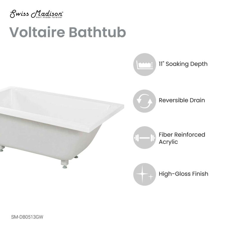White Acrylic 30" Drop-In Bathtub with Glossy Finish